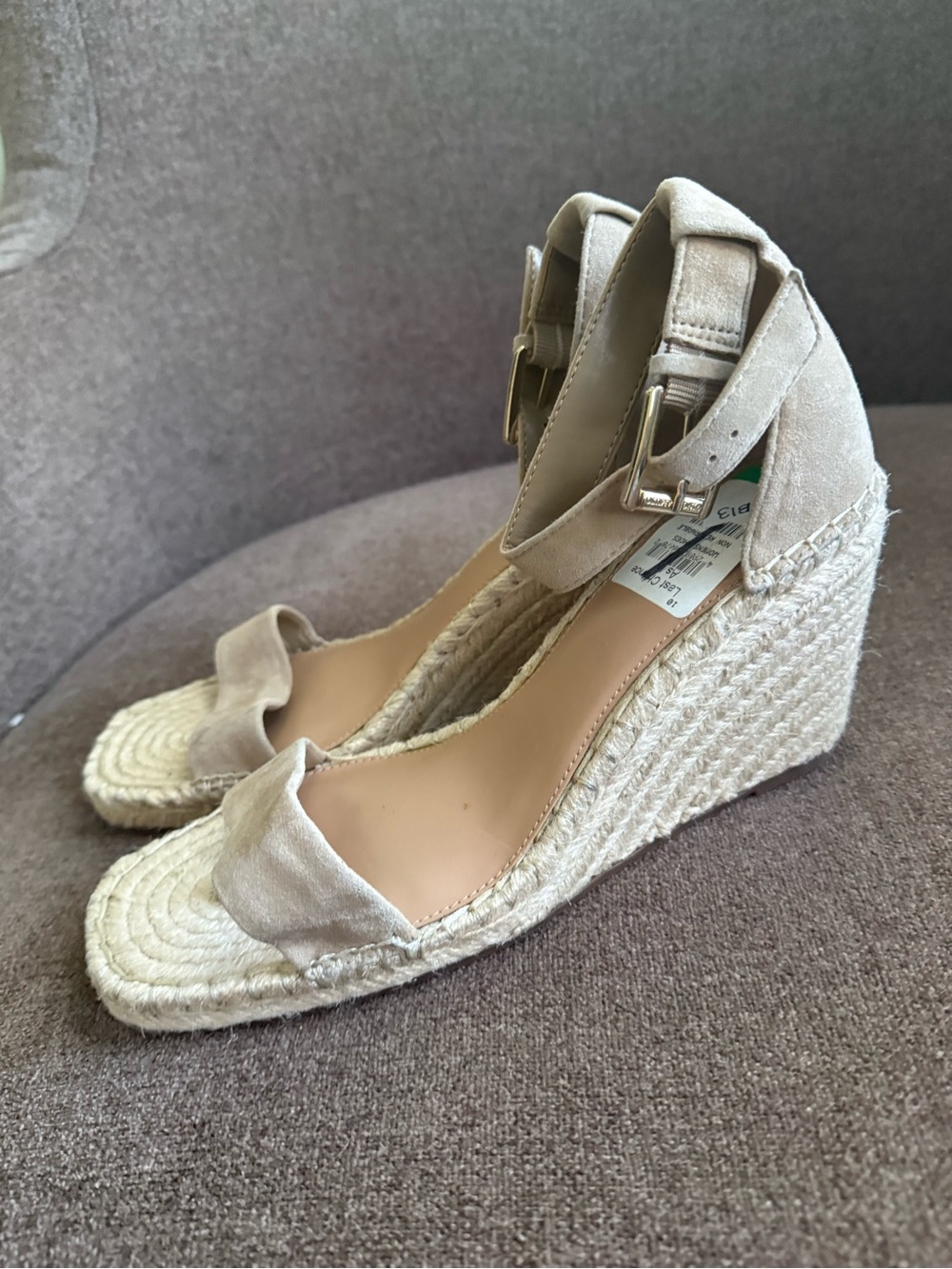 Vince Camuto Nude/Tan Espadrille Wedge Sandals with Ankle Buckle
